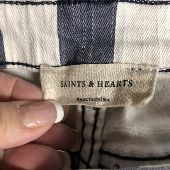 Saints and Hearts Flare Jeans Womens Size Medium Blue White Striped Bell Bottom - Picture 5 of 8